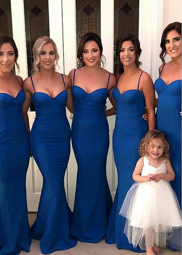 Royal Blue Floor Length Spaghetti Straps Mermaid Bridesmaid Dress GBD055