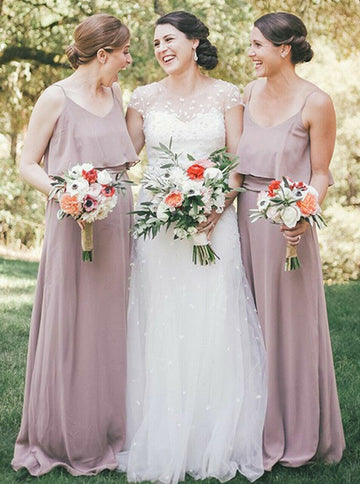 Simple Country Blush Pink Chiffon Bridesmaid Dress GBD069