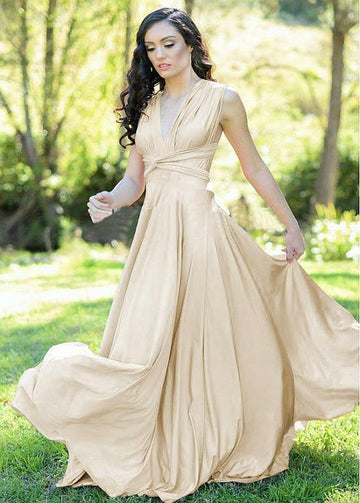 Champagne Floor Length V Neck Bridesmaid Dress GBD075