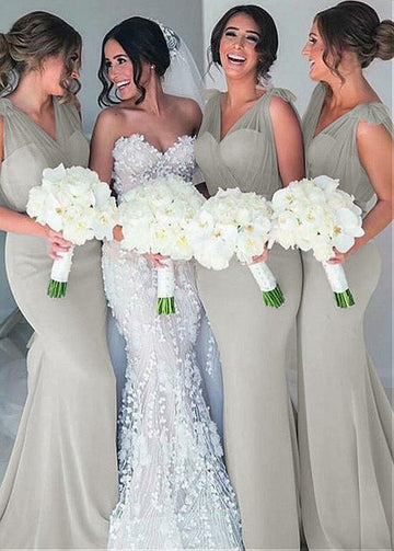 Gray Floor Length V Neck Bridesmaid Dress GBD077
