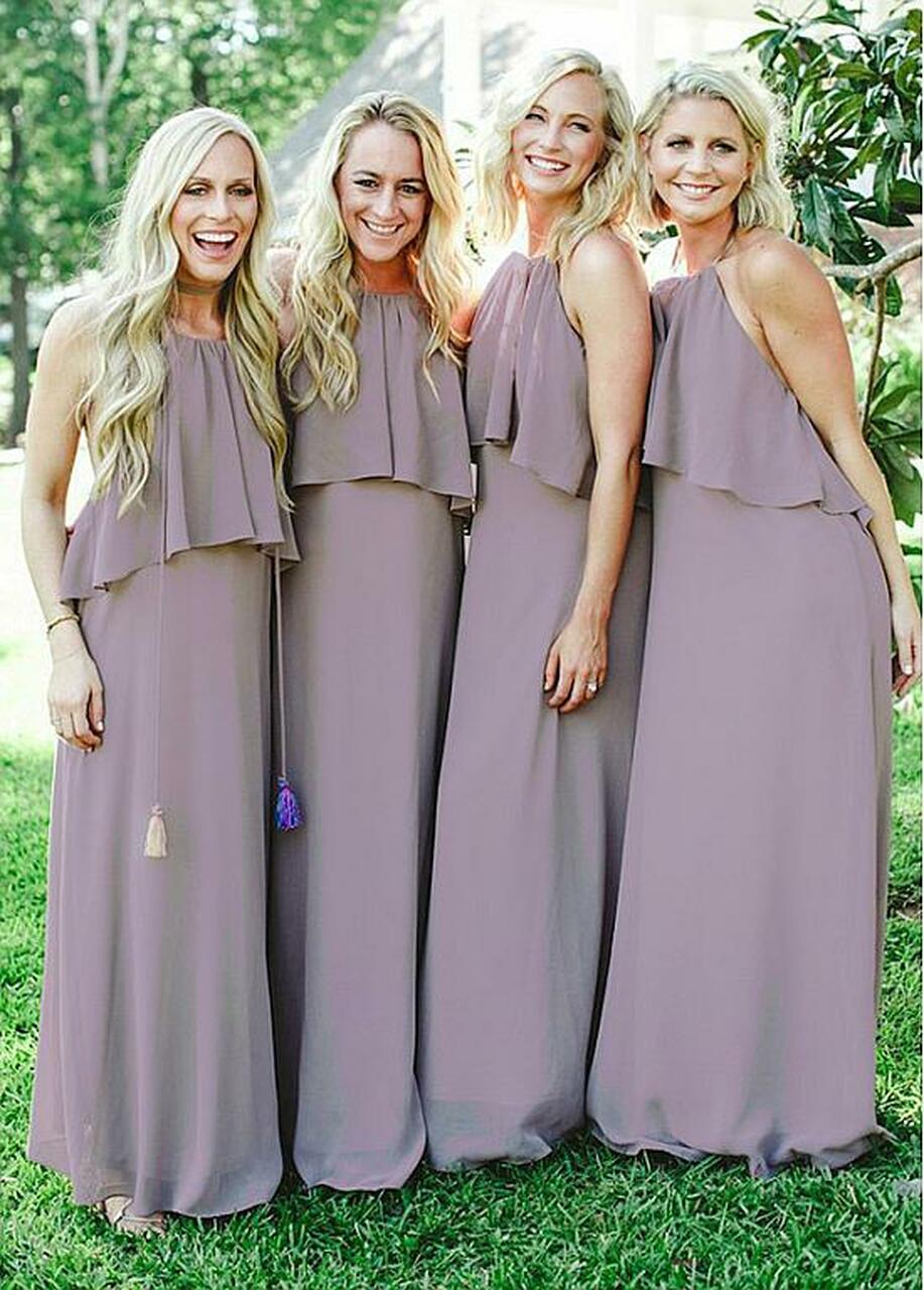 Simple Gray Halter Country Bridesmaid Dress GBD078