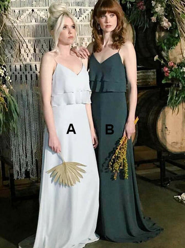 Ivory Dark Green Spaghetti Straps Bridesmaid Dress GBD081
