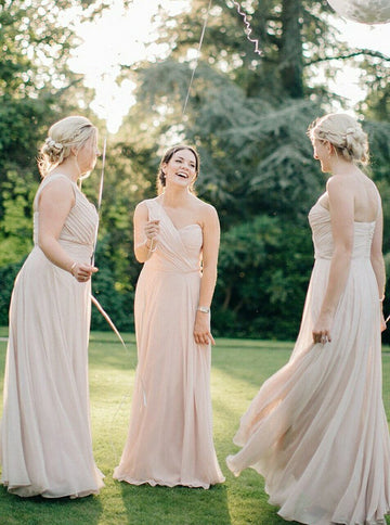Pear Pink Floor Length One Shoulder Country Bridesmaid Dress GBD084