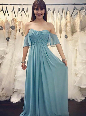 Steel Blue Off The Shoulder Bridesmaid Dress GBD074