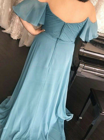Steel Blue Off The Shoulder Bridesmaid Dress GBD074