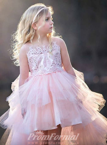 Cute High Low Pink Kids Girls Prom Dress ACH007