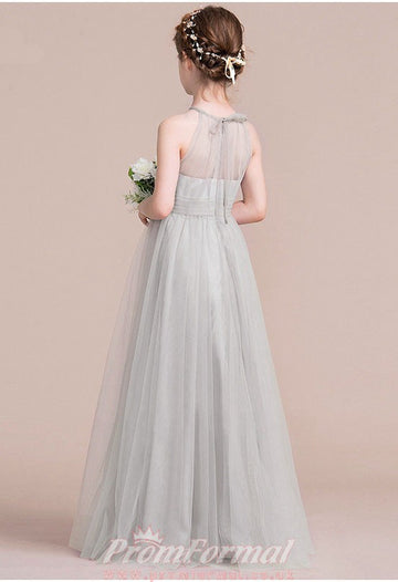 A-line Halter Gray Tulle Floor-length Junior Prom Dress(AHC052)