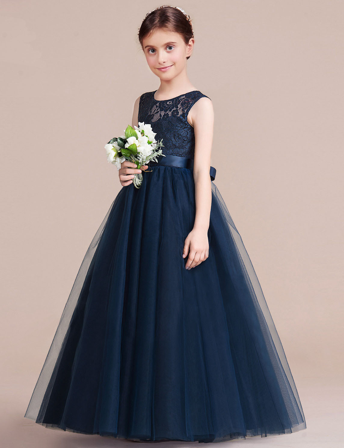 A-line Navy Blue Tulle Children's Prom Dress(ACH053)