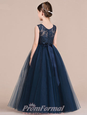 A-line Navy Blue Tulle Children's Prom Dress(ACH053)