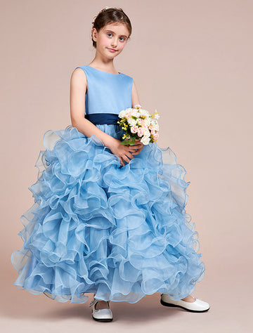 A-line Light Blue Organza Ankle-length Children's Prom Dress(AHC062)