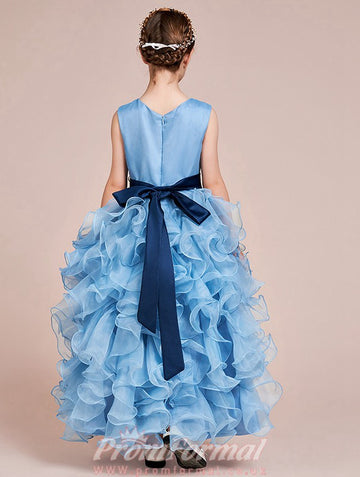 A-line Light Blue Organza Ankle-length Children's Prom Dress(AHC062)