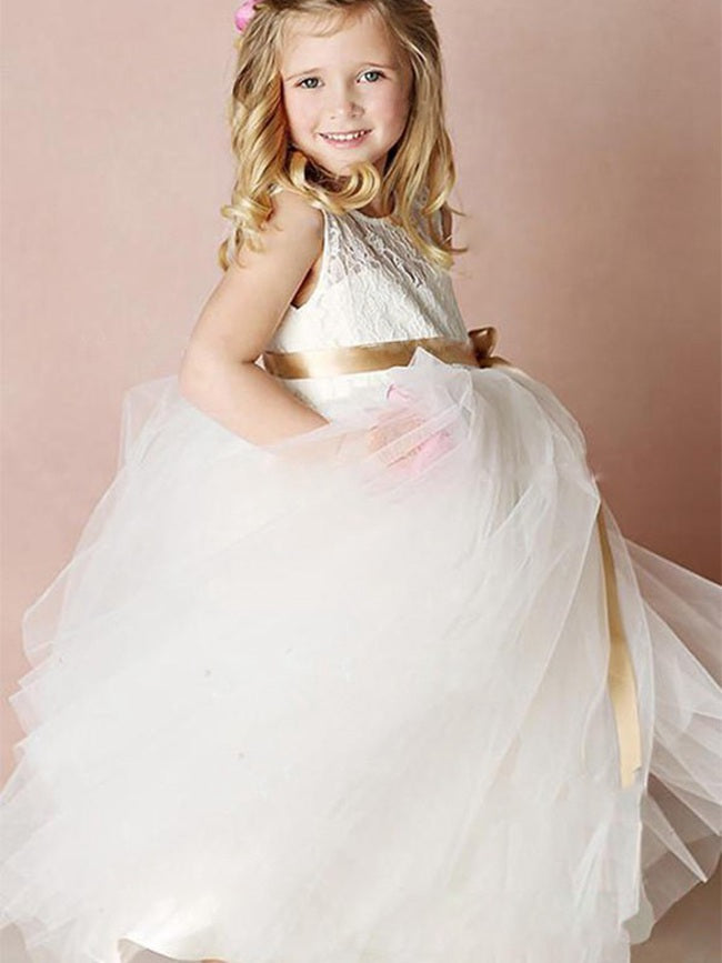 Gold Sashes Flower Girl Dress ACH086