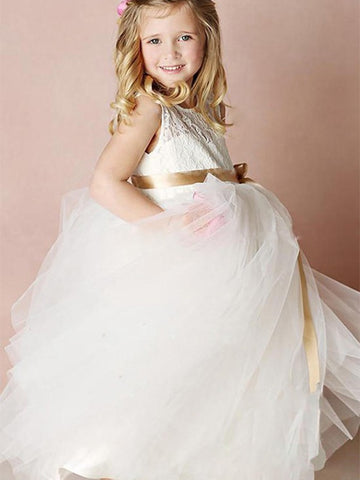 Gold Sashes Flower Girl Dress ACH086