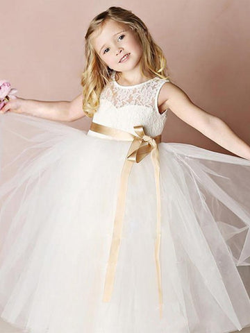 Gold Sashes Flower Girl Dress ACH086