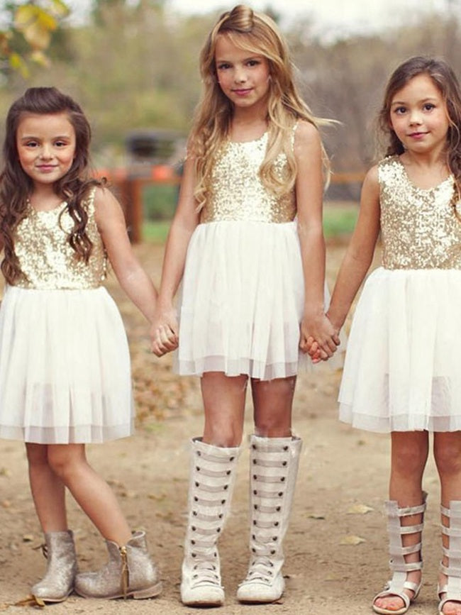 Short Gold Sequins Flower Girl Dress ACH090