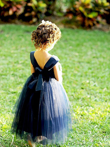 Navy Blue Tulle Flower Girl Dress ACH094