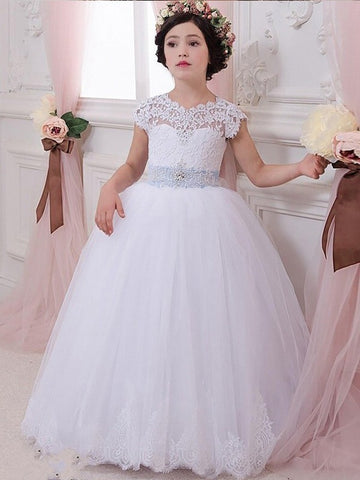 Ball Gown Floor-Length Tulle Flower Girl Dress ACH096