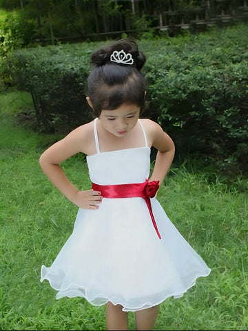 Spaghetti Straps Short Organza Flower Girl Dress ACH097