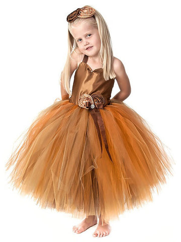 Brown Ball Gown Short Tulle Toddler Dress ACH104