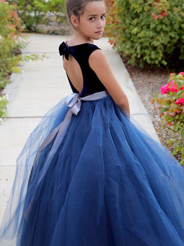 Blue Black Tulle Girl Prom Dress ACH115