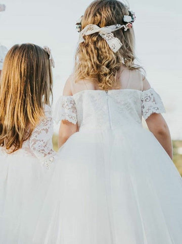 Off The Shoulder White Lace Toddler Flower Girl Dress  ACH130