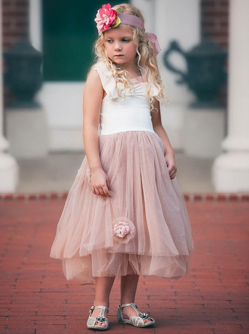 Nude Pink  Flower Girl Dress with Flowers ACH132