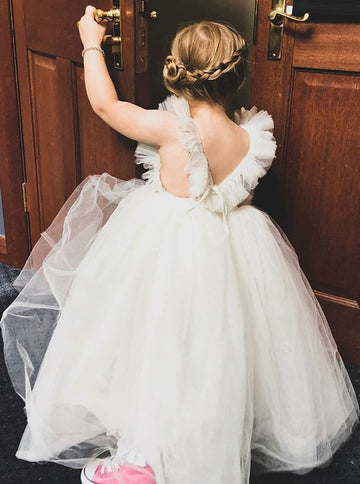 Ball Gown Ruffles White Tulle Flower Girl Dress ACH138