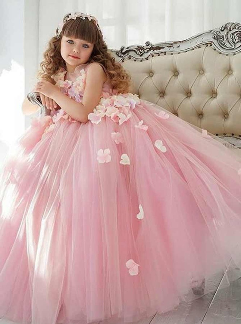 Ball Gown Flowers Pink Kids Prom Dress ACH144
