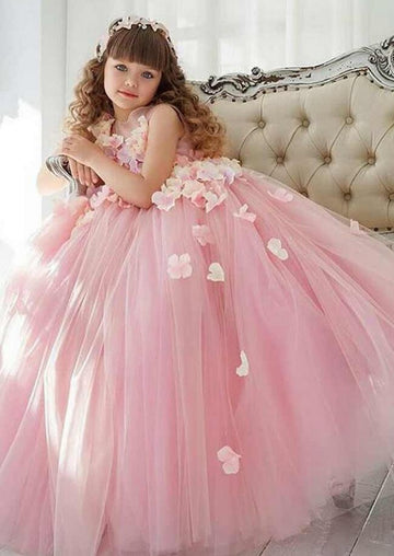 Ball Gown Flowers Pink Kids Prom Dress ACH144