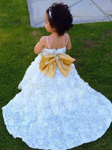 Spaghetti Straps White Ball Gown Flower Girl Dress ACH149