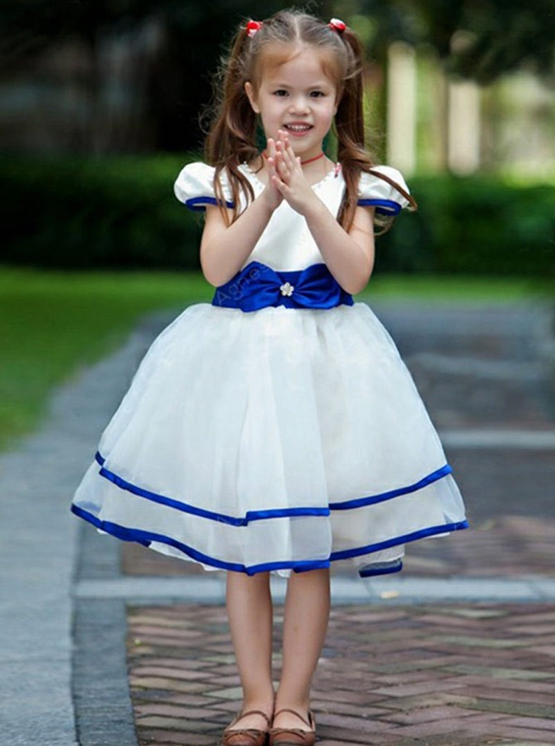 Short Sleeve Royal Blue Flower Girl Dress ACH151