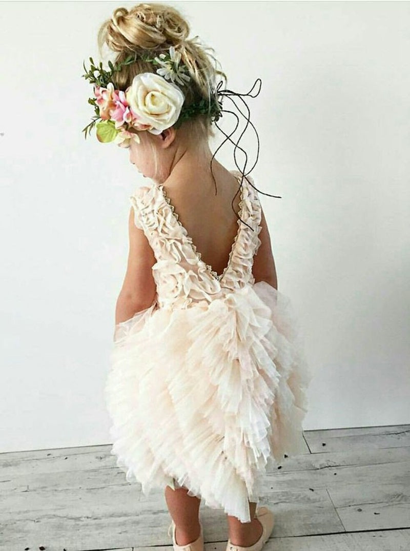 Pearl Pink Tiered Toddler Ball Gown Flower Girl Dress ACH152