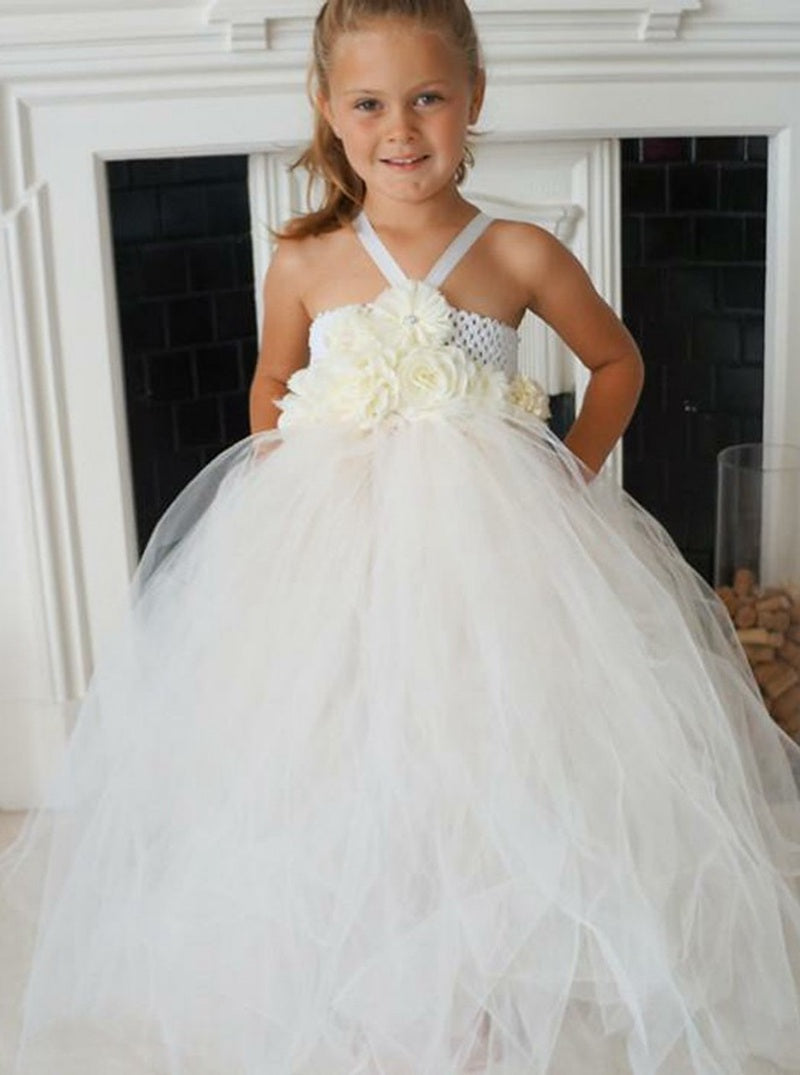Ball Gown Lace Flowers Halter Tulle Flower Girl Dress ACH153