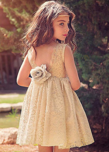 Champagne  A-line Short Flower Girl Dress ACH170