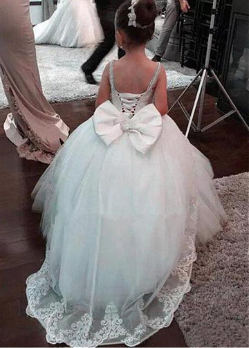 Straps White Ball Gown Kids Prom Dress ACH182