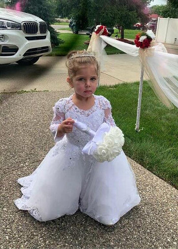 Long Sleeve White Ball Gown Flower Girl Dress ACH183