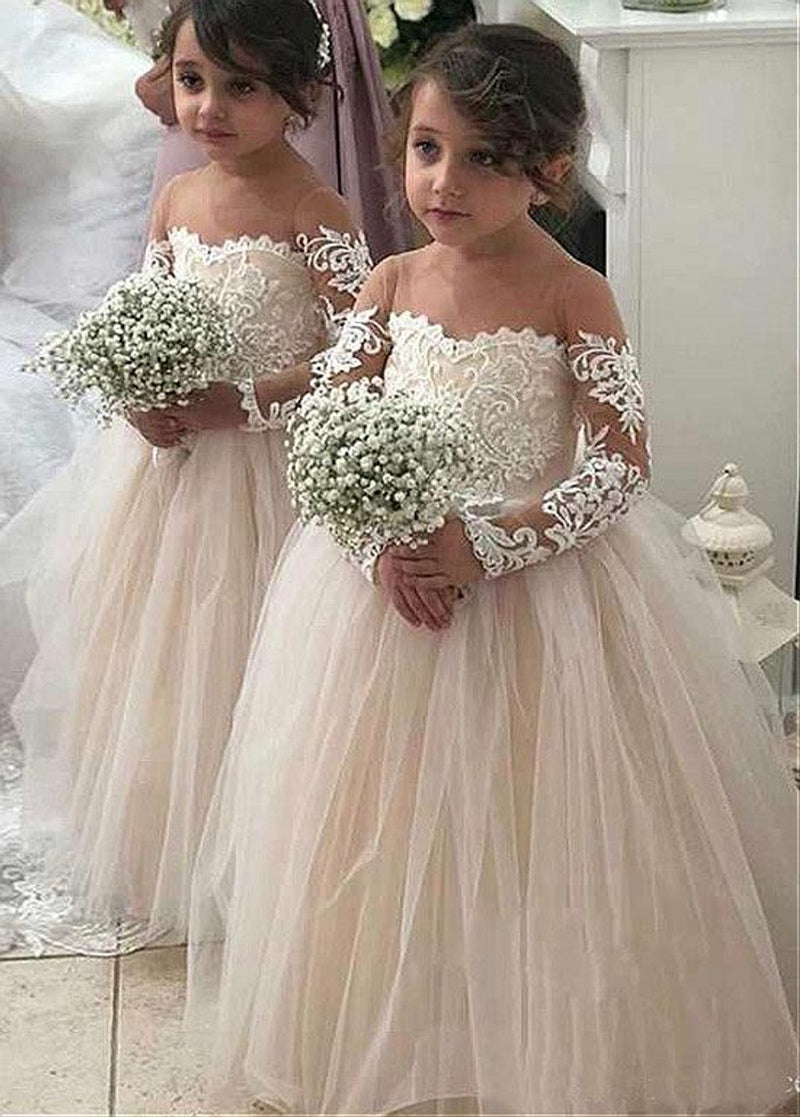Long Sleeve Long Ball Gown Lace Flower Girl Dress ACH191