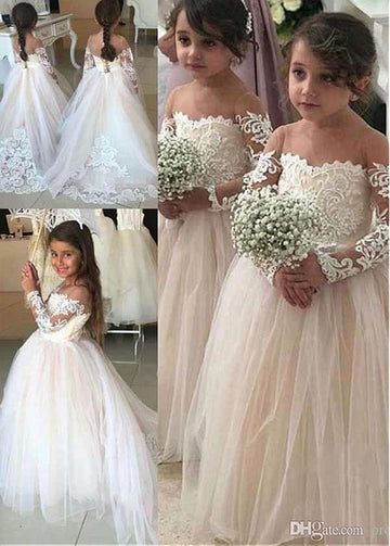 Long Sleeve Long Ball Gown Lace Flower Girl Dress ACH191