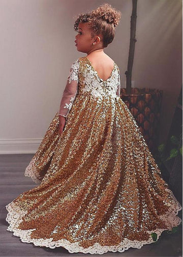 Long Sleeve Sequins Toddler Ball Gown Party Dress ACH192
