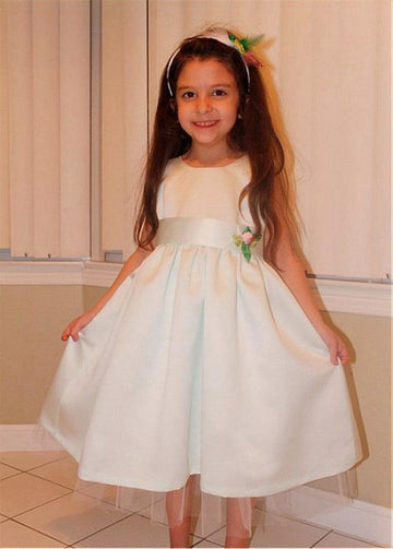 Simple Satin White A-line Flower Girl Dress ACH193