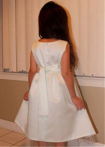 Simple Satin White A-line Flower Girl Dress ACH193