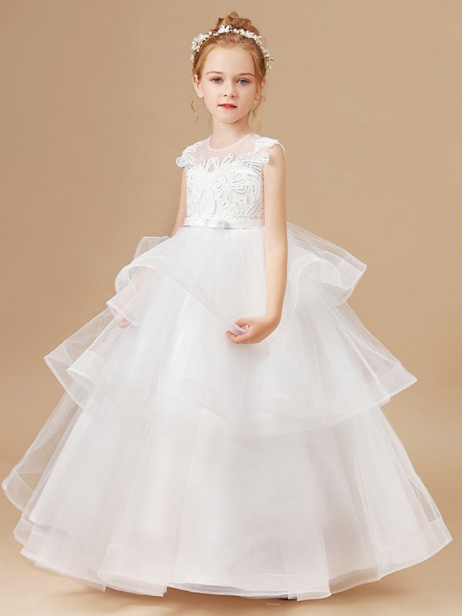 White Floor Length Kids Formal Dress ACH212