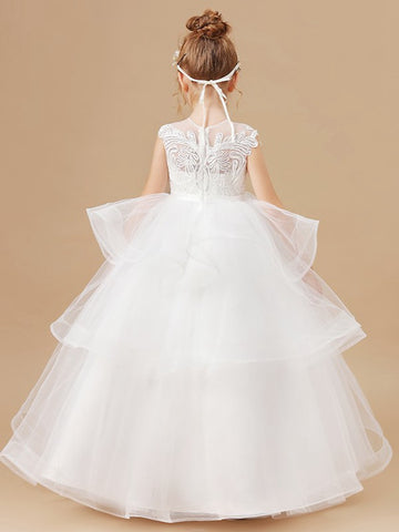 White Floor Length Kids Formal Dress ACH212