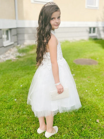 Halter White Short Kids Prom Dress ACH222