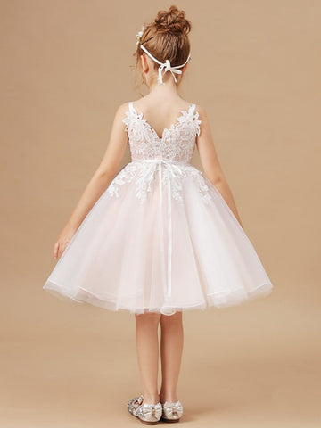 V-neck Pink Flower Girl Dress ACH223