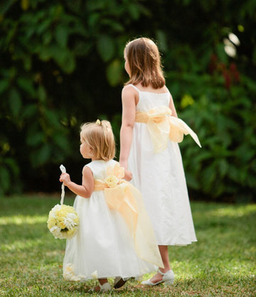 Satin Toddler Tea Length Flower Girl Dress With Bow ACH226