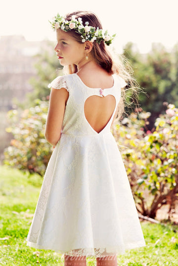 Scoop Lace Short Flower Girl Dresses With Sweetheart Back BCH003