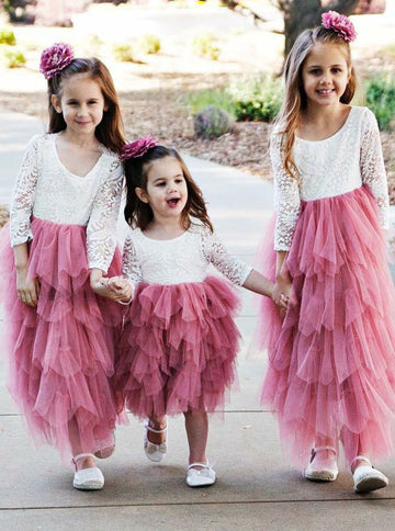 Chic Long Sleeves Flower Girl Dress with Lace BCH007