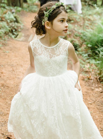 White Lace Flower Girl Dress BCH008