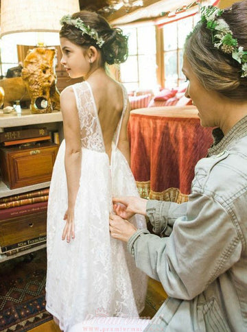 White Lace Flower Girl Dress BCH008
